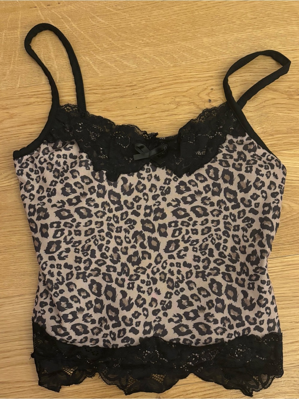 Leopard Print Lace Cami Tank Top - Black & Taupe